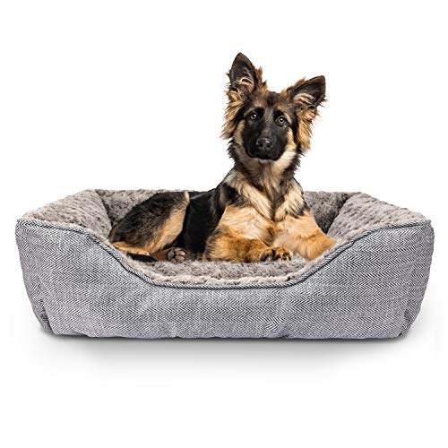 FURTIME Strapazierfähiges Hundebett für große, mittelgroße und kleine Hunde, weiche, waschbare Haustierbett, orthopädisches Hundesofa, atmungsaktiv, rechteckig, rutschfeste Unterseite (76.2 cm, grau) von FURTIME