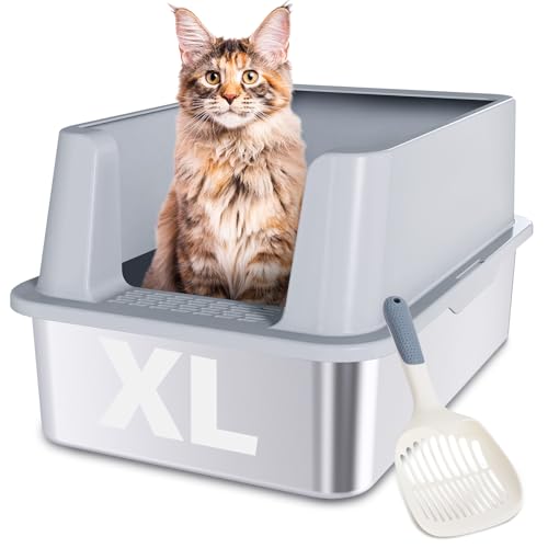 FUTAM Edelstahl Katzentoilette mit Deckel, XL Metall Katzentoilette mit Schaufel, Anti-Urin-Leckage Katzentoilette Hohe Seiten für Big Kitty, Mehrere Katzen, nimmt nie Gerüche auf, Antihaft FUTAM Edelstahl Katzentoilette mit Deckel, XL Metall Katzentoilette mit Schaufel, Anti-Urin-Leckage Katzentoilette Hohe Seiten für Big Kitty, Mehrere Katzen, nimmt nie Gerüche auf, Antihaft von FUTAM