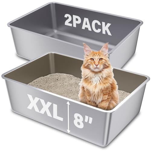 FUTAM Katzentoilette aus Edelstahl, 59,9 x 40,1 x 20,3 cm, XXL Edelstahl-Katzentoilette, 20,3 cm tief, extra große Metall-Katzentoilette für große Katzen, antihaftbeschichtet, leicht zu reinigende von FUTAM