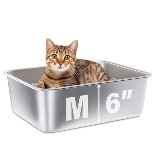 FUTAM Katzentoilette aus Edelstahl, 45 x 35,1 x 15,2 cm, mittlere Metall-Katzentoilette für Kätzchen/Katze/Kaninchen, leicht zu reinigen, antihaftbeschichtet, kein Geruch, für erwachsene Katzen von FUTAM