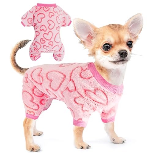 Hundpyjamas Fleece Hund Schlafanzug Herz Niedlicher Hund Fleece Pullover Valentinstag Hunde Schlafanzug Hundepyjama Hundeoverall Schlafanzug Hunde für Klein Mittlere Hunde (Rosa,L) von FUTERLY