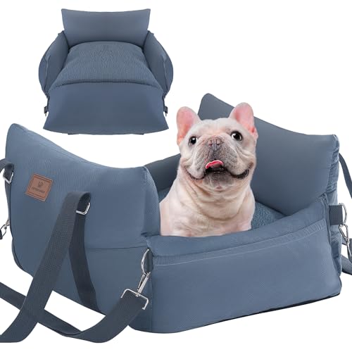 FUTURE FOOT Autositz für kleine Hunde, Welpenautositz mit Aufbewahrungstaschen, Hundeerhöhung, Autositz mit dickem Kissen, Haustier-Autositz, Clip-On-Leine für Hunde-Reisetasche, Grau von FUTURE FOOT