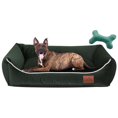 FUUFEE Hundebett L | Hundesofa für Große Hunde 100 x 80 cm | Waschbar Hundebett | Abnehmbarer Bezug Mit Reissverschluss | Tiefgrün von FUUFEE