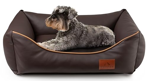 FUUFEE Sofa Chic: Luxus Tierbett | Wasserfestes Kunstleder, Abnehmbarer Bezug | Größen S, M, L | Ideal für Hunde und Katzen (Choco, M (80x60cm)) von FUUFEE