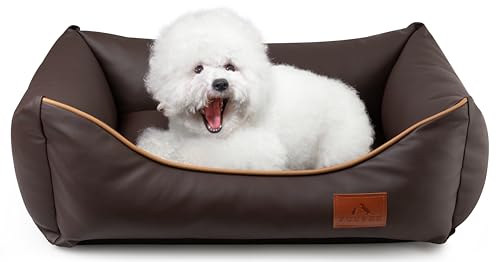 FUUFEE Sofa Chic: Luxus Tierbett | Wasserfestes Kunstleder, Abnehmbarer Bezug | Größen S, M, L | Ideal für Hunde und Katzen (Choco, S (60x40cm)) von FUUFEE