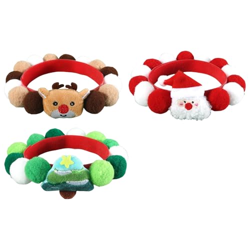 Plüsch-Halsbänder mit Pompons, Weihnachtsmotiv, Cartoon-Weihnachtsmann, pelziges Halsband für Katzen und Hunde, 3 Stück Plüsch-Halsbänder mit Pompons, Weihnachtsmotiv, Cartoon-Weihnachtsmann, pelziges Halsband für Katzen und Hunde, 3 Stück von FUUGlan