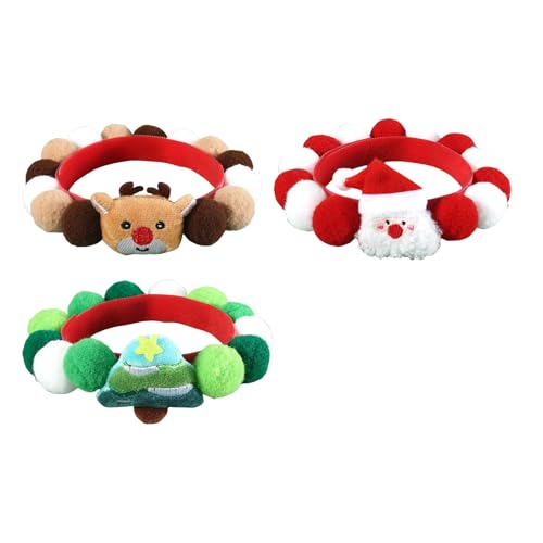 Plüsch-Halsbänder mit Pompons, Weihnachtsmotiv, Cartoon-Weihnachtsmann, pelziges Halsband für Katzen und Hunde, 3 Stück Plüsch-Halsbänder mit Pompons, Weihnachtsmotiv, Cartoon-Weihnachtsmann, pelziges Halsband für Katzen und Hunde, 3 Stück von FUUGlan