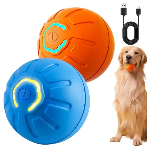 FUXNGZI Hundespielzeug, 2025 Neu Interaktives Hundespielzeug Ball, Hundeball Elektrisch,Hundespielzeug Unzerstörbar,Smart Automatisch Rollender Ball für Katzen und Hunde (Orange+Blau) von FUXNGZI