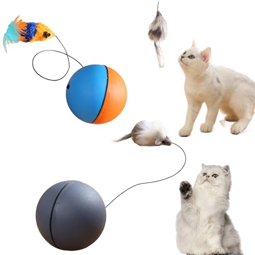 FUXNGZI Interaktives Katzenball Spielzeug, Katzenspielzeug Elektrisch Selbstbeschäftigung Rolling Smart Ball, Interaktives Katzenspielzeug Selbstdrehender mit falscher Maus (2PCS) von FUXNGZI