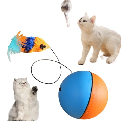 FUXNGZI Interaktives Katzenball Spielzeug, Katzenspielzeug Elektrisch Selbstbeschäftigung Rolling Smart Ball, Interaktives Katzenspielzeug Selbstdrehender mit falscher Maus (Blau) von FUXNGZI