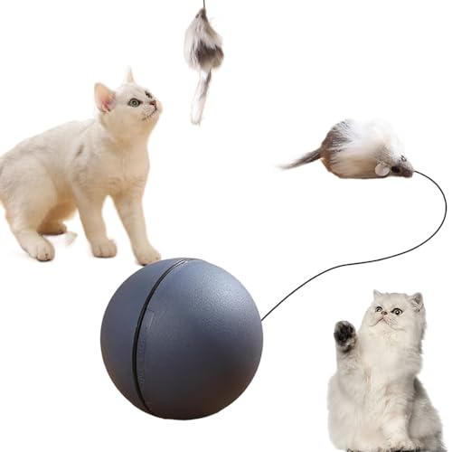 FUXNGZI Interaktives Katzenball Spielzeug, Katzenspielzeug Elektrisch Selbstbeschäftigung Rolling Smart Ball, Interaktives Katzenspielzeug Selbstdrehender mit falscher Maus (Grau) von FUXNGZI