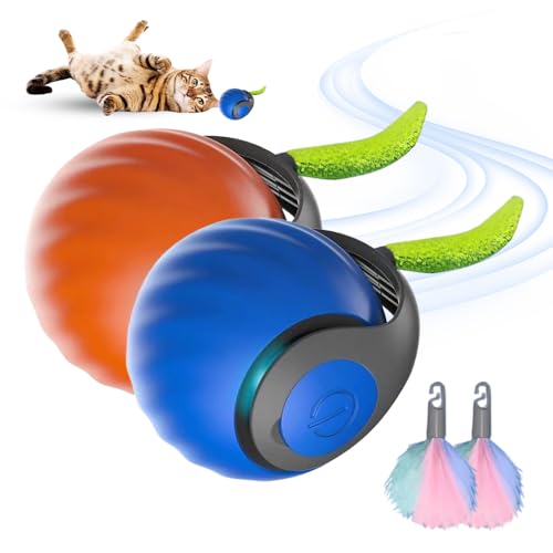 FUXNGZI Interaktives Katzenspielzeug, 2025 Neu Speedy Tail Katzenspielzeug, Katzenspielzeug Elektrisch mit USB Aufladbar, 360° Rolling katzenspielzeug selbstbeschäftigung (Blau+Orange) von FUXNGZI