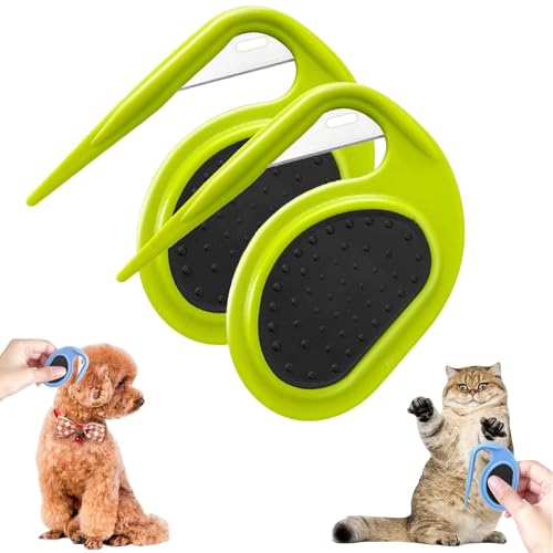 FUXNGZI Pet Knotting Comb, Entfilzer mit Stahlklinge, Entfilzungsmesser Katze, Splitter Fell-Entwirrer Entfilzungskamm für Hunde entfernt Unterwolle & Verfilzungen (A-Grün) von FUXNGZI