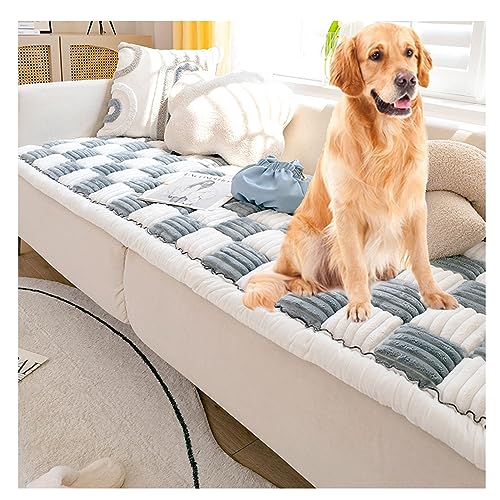 Funnyfuzzy Cremefarbene große karierte quadratische Haustiermatte Bett Couchbezug Möbelschutz für Hund Katze Lustige Fuzzy Couchbezug Decke Sofa Matratzenschoner von FUYAO