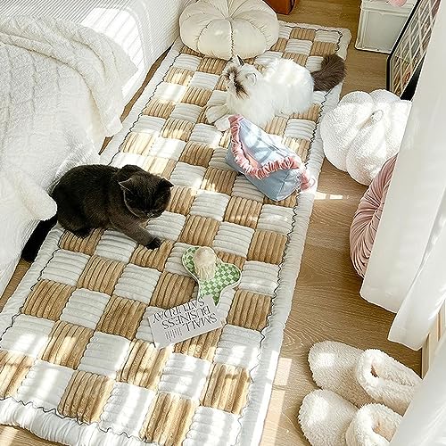 Funnyfuzzy Cremefarbener großer karierter quadratischer Haustiermatten-Bett-Couchbezug, lustiger flauschiger Couchbezug, Garten-Chic-Baumwoll-Schutz-Couchbezug für Boden, Haustier, Gartenchic, von FUYAO