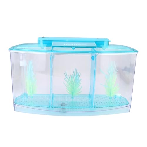 Aquarienfische mit LED-Leuchten, Zucht-Isolationsbox aus Acryl mit DREI Unterteilungen und leuchtenden Kunstgräsern für kleine Fische (Blue) von FUZHUI