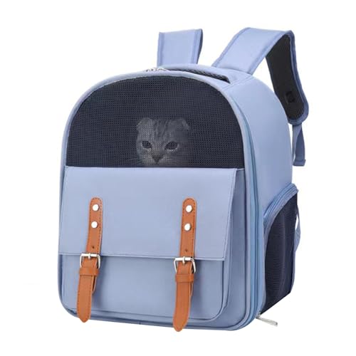 Katzenrucksack mit großem Fassungsvermögen, tragbarer und atmungsaktiver Träger für Katzen und kleine Hunde, ideal für Ausflüge, Reisen und Wandern, mit breiter Öffnung, (Blue) von FUZHUI