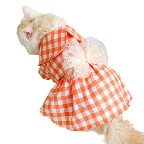 FUZYXIH Hunde Prinzessinnenkleid Für Sommer Welpen Kleid Mit Kragen Und Schleife Orangefarbenes Welpen Katzen Kleid Kleine Mittelgroße Hunde Urlaub Party Hunde Kleider Für Große Hunde von FUZYXIH