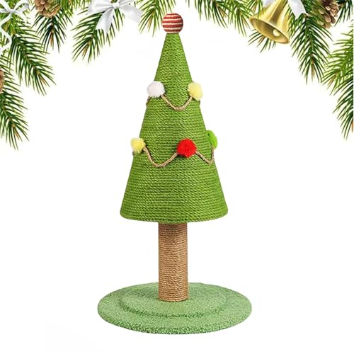 FVPKYUR Katzenkratzer Weihnachtsbaum, Weihnachtsbaum-Kratzbaum | Pfostenkratzer mit Cartoon-Katzenmotiv | Ästhetischer Baumschmuck, natürliches Sisal-Haustier-Verlobungsspielzeug für Kätzchen, von FVPKYUR