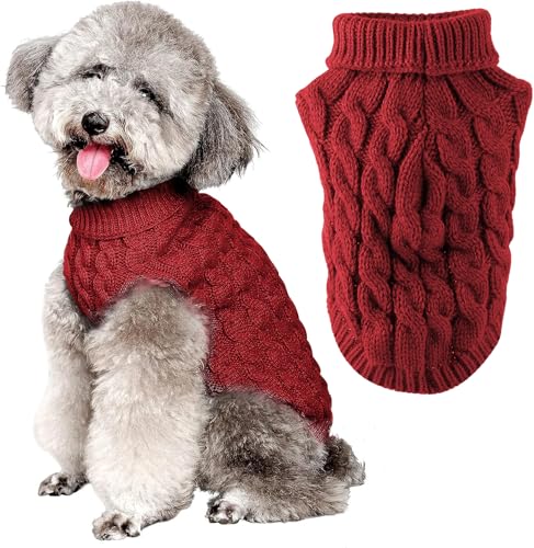 FWLWTWSS Hundepullover, Winter Warmer Hundepullover Kleine Hunde Rollkragen Strickpullover Hunde Pullover Weich Hundekleidung Hundepulli Hund Kleidung für Kleine Mittelgroße Hunde und Katzen 2X-Large von FWLWTWSS