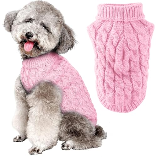 FWLWTWSS Hundepullover, Winter Warmer Hundepullover Kleine Hunde Rollkragen Strickpullover Hunde Pullover Weich Hundekleidung Hundepulli Hund Kleidung für Kleine Mittelgroße Hunde und Katzen Medium von FWLWTWSS