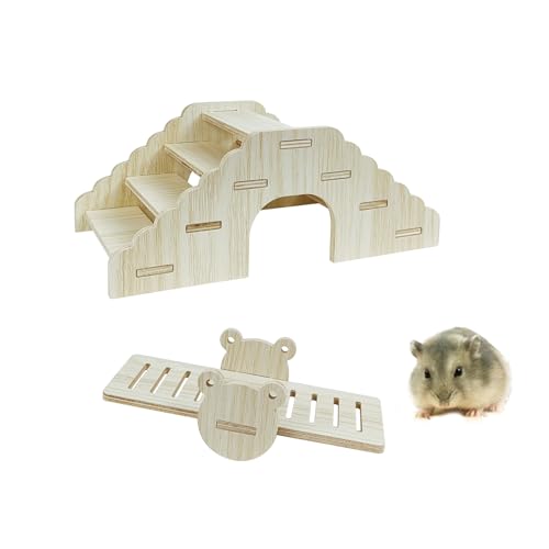 FWQJY Hamsterversteck für Kleintiere, Wippe, Holzbrücke, Zwergkäfig-Zubehör, DIY-Spielzeug für Kleintiere, Haustiere, Hamster, Ratten, Rennmäuse, 2 Stück von FWQJY