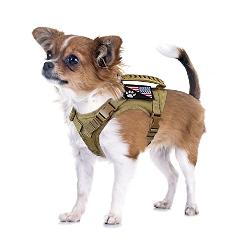 Taktisches Hundegeschirr Taktische Welpenweste mit Gummigriff K9 Militär Verstellbare Haustier Weste Geschirr für Outdoor Training XS Hundegeschirr (Braunes Geschirr) von FXGOING