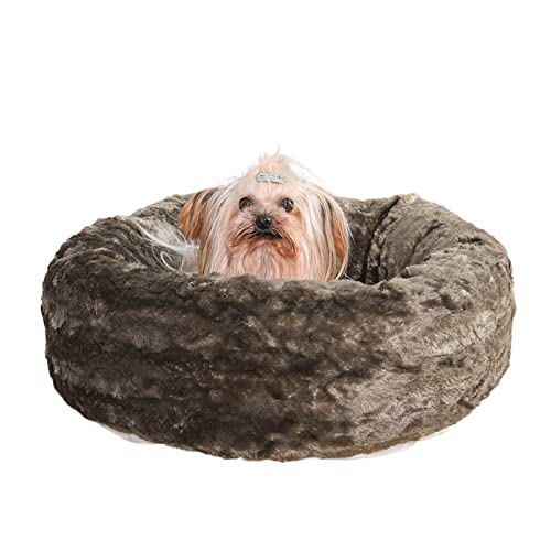 FY FIBER HOUSE Hundebett sehr weiches und gemütliches Hundesofa mit kuscheligem und bequemem Fleece für Haustiere - Hunde und Katzen (58cm×58cm×17cm, Braun, kurzfaserig) von FY FIBER HOUSE