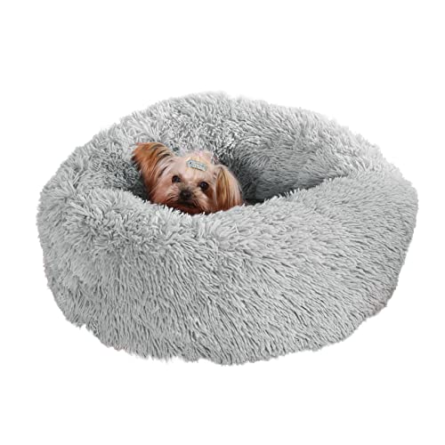 FY FIBER HOUSE Hundebett sehr weiches und gemütliches Hundesofa mit kuscheligem und bequemem Fleece für Haustiere - Hunde und Katzen (58cm×58cm×17cm, Grau, langfaserig) von FY FIBER HOUSE