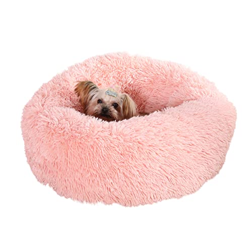 FY FIBER HOUSE Hundebett sehr weiches und gemütliches Hundesofa mit kuscheligem und bequemem Fleece für Haustiere - Hunde und Katzen (58cm×58cm×17cm, Rosa, langfaserig) von FY FIBER HOUSE