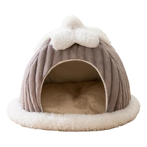 Katzenhöhle Katzenhaus Für Innen Winterfest, Grau Faltbare Katzenbett Warmes Pet House Mit Abnehmbarem Matte, Winter Winddichte Weich Katzenbett Höhle Haustierhaus Für Drinnen Und Draußen (L) von FYBlossom