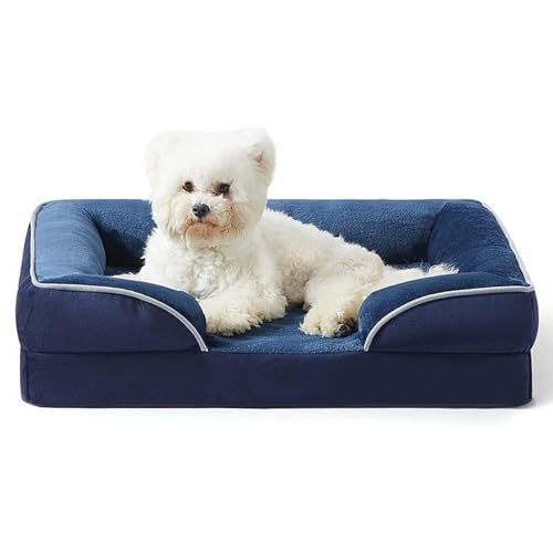 FYDZ Orthopädisches Hunde-Couch-Bett mit waschbarem Flanellbezug, mittlere Größe, abnehmbares Reißverschluss-Design (Blau, L: 90 x 63 x 18 cm) von FYDZ