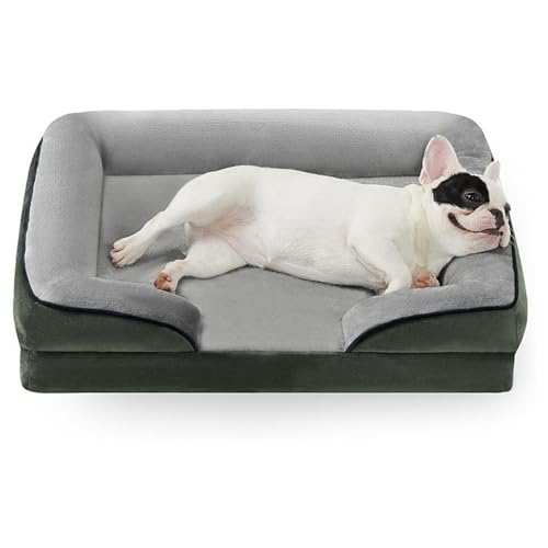 FYDZ Orthopädisches Hunde-Couch-Bett mit waschbarem Flanellbezug, mittlere Größe, abnehmbares Reißverschluss-Design (Grün, L: 90 x 63 x 18 cm) von FYDZ