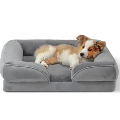 FYDZ Orthopädisches Hunde-Couchbett mit waschbarem Flanellbezug, mittlere Größe, abnehmbares Reißverschluss-Design (Grau, L: 90 x 63 x 18 cm) von FYDZ