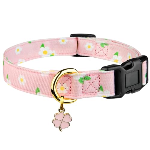 Handgefertigtes Hundehalsband aus Baumwolle, niedliche und unverwechselbare Muster, rosa Blume mit Anhänger, niedliches Hundehalsband für kleine, mittelgroße und große Hunde, Mädchen, Hunde, Jungen, von FYEQYAOU