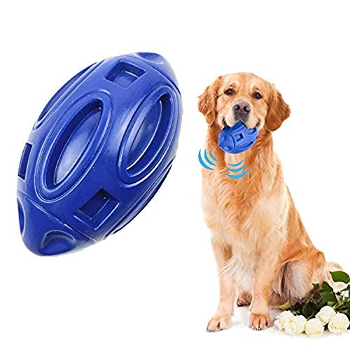 Quietschender Hundeball, Kauspielzeug, strapazierfähiges Gummi, Hundegeschenk, nahezu unzerstörbar, Rugby-Ball mit Quietscher für aggressive Kauer, große und mittelgroße Hunde (Marineblau) von FYH