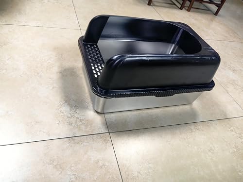 Enclosed Stainless Steel Cat Litter Box with Lid, Metal Litter Box for Cat, Extra Large Cat Litter Box, Kitty Litter Box, Non-Sticky, Anti-Leakage,Easy Cleaning,Include Litter Mat & Scoop,Black, XL von FYLICA