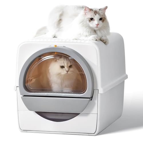 FYLICA Katzentoilette, große Schaufel, selbstreinigende Katzentoilette mit geschlossenem Deckel, Geruchskontrolle verhindert das Austreten von Urin und Streu, mit Abfallbehälter-Nachfüllung und von FYLICA