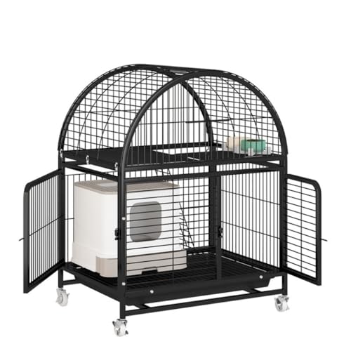 FYSXCXS katzenhaus Indoor Katzenkäfig, großer Raum, mehrstöckige Katzenvilla im Innenbereich, zweistöckiges Katzennest mit Toiletten-Katzenkäfig Katzenkäfig(A,Black) von FYSXCXS