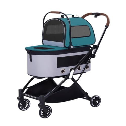 Hunde Kinderwagen Automatischer, Zusammenklappbarer, Doppellagiger Haustier-Kinderwagen, Freistehender Haustier-Kinderwagen, Kleiner Und Mittelgroßer Haustier-Kinderwagen Katzen Kinderwagen(Green) von FYSXCXS