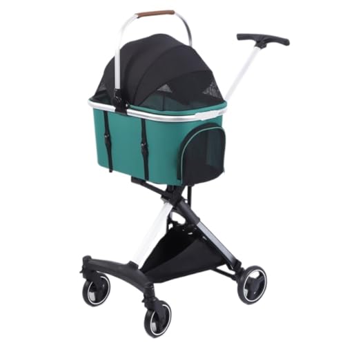 Hunde Kinderwagen Bequemer Und Einfacher Haustier-Kinderwagen, Hunde-Kinderwagen, Faltbar, Leichtes Material, Katze Und Hund, Mittlere Größe Katzen Kinderwagen(Green) von FYSXCXS