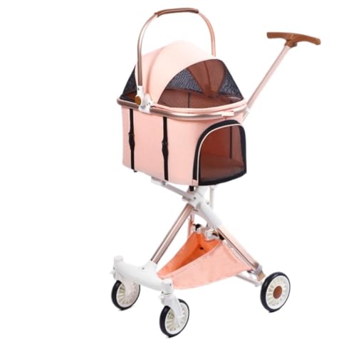 Hunde Kinderwagen Bequemer Und Einfacher Haustier-Kinderwagen, Hunde-Kinderwagen, Faltbar, Leichtes Material, Katze Und Hund, Mittlere Größe Katzen Kinderwagen(Pink) von FYSXCXS