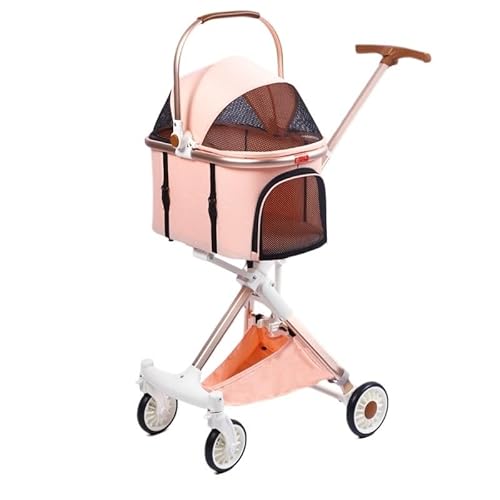 Hunde Kinderwagen Einziehbarer, luxuriöser, Faltbarer Hunde-Kinderwagen for kleine und mittelgroße Hunde. Haustier-Kinderwagen for Katzen und Hunde Katzen Kinderwagen(Pink) von FYSXCXS