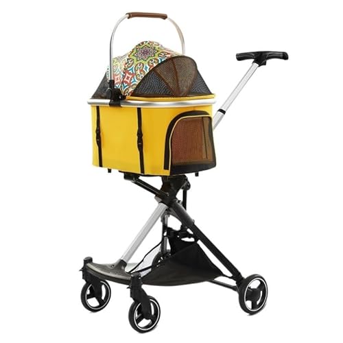 Hunde Kinderwagen Einziehbarer, luxuriöser, Faltbarer Hunde-Kinderwagen for kleine und mittelgroße Hunde. Haustier-Kinderwagen for Katzen und Hunde Katzen Kinderwagen(Yellow) von FYSXCXS