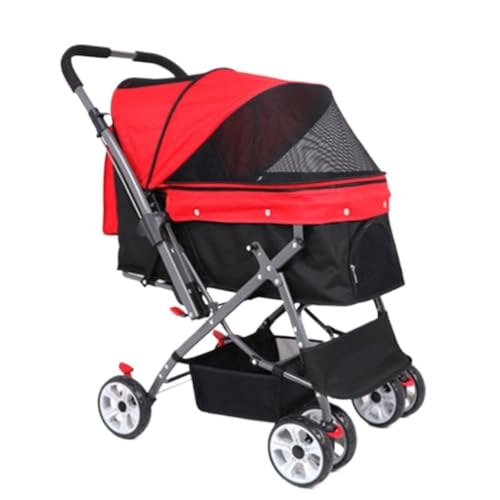 Hunde Kinderwagen Großer Hunde-Kinderwagen, Haustier-Kinderwagen, Allrad-Multi-Katze Und Hund, Faltbarer Kinderwagen, Outdoor-Reisezubehör Katzen Kinderwagen(Red,B) von FYSXCXS