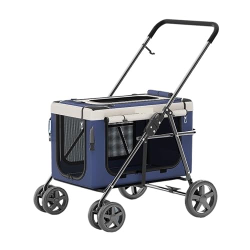 Hunde Kinderwagen Haustier-Kinderwagen, Hunde-Katzen-Kinderwagen, Outdoor-Auto-Kinderwagen, Leichter, Tragbarer, Faltbarer Haustier-Kinderwagen Katzen Kinderwagen(Blue) von FYSXCXS