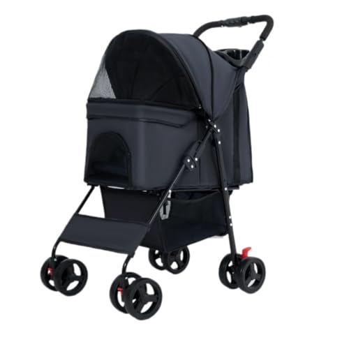 Hunde Kinderwagen Haustier-Kinderwagen, Hunde-Kinderwagen, Faltbar, Einfache Installation, Zusammenklappbar, Praktisches Abendessen-Tablett, Hundewagen Katzen Kinderwagen(Black) von FYSXCXS