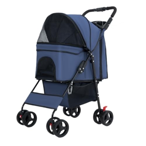 Hunde Kinderwagen Haustier-Kinderwagen, Hunde-Kinderwagen, Faltbar, Einfache Installation, Zusammenklappbar, Praktisches Abendessen-Tablett, Hundewagen Katzen Kinderwagen(Blue) von FYSXCXS