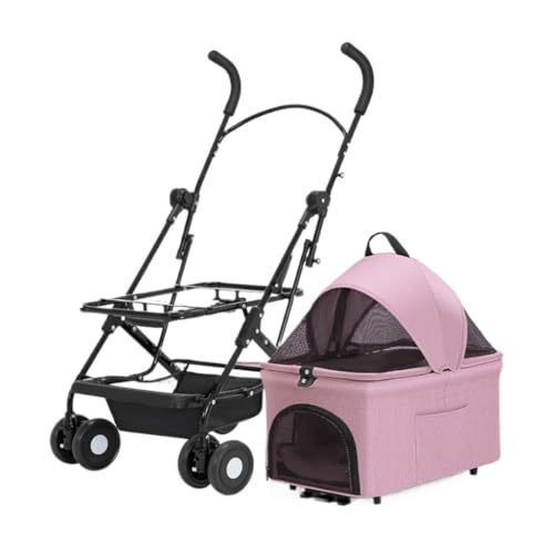 Hunde Kinderwagen Haustier-Kinderwagen, Hunde-Kinderwagen, Faltbar, Einfache Installation, Zusammenklappbar, Praktisches Abendessen-Tablett, Hundewagen Katzen Kinderwagen(Pink) von FYSXCXS