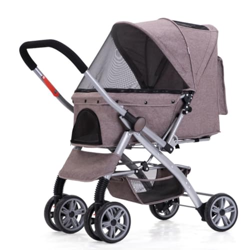 Hunde Kinderwagen Haustier-Kinderwagen, Hunde-Kinderwagen, Katzen-Kinderwagen, Zusammenklappen Mit Einem klick, Schnelle Installation, Zwei-Wege-Haustier-Kinderwagen Katzen Kinderwagen(Brown) von FYSXCXS